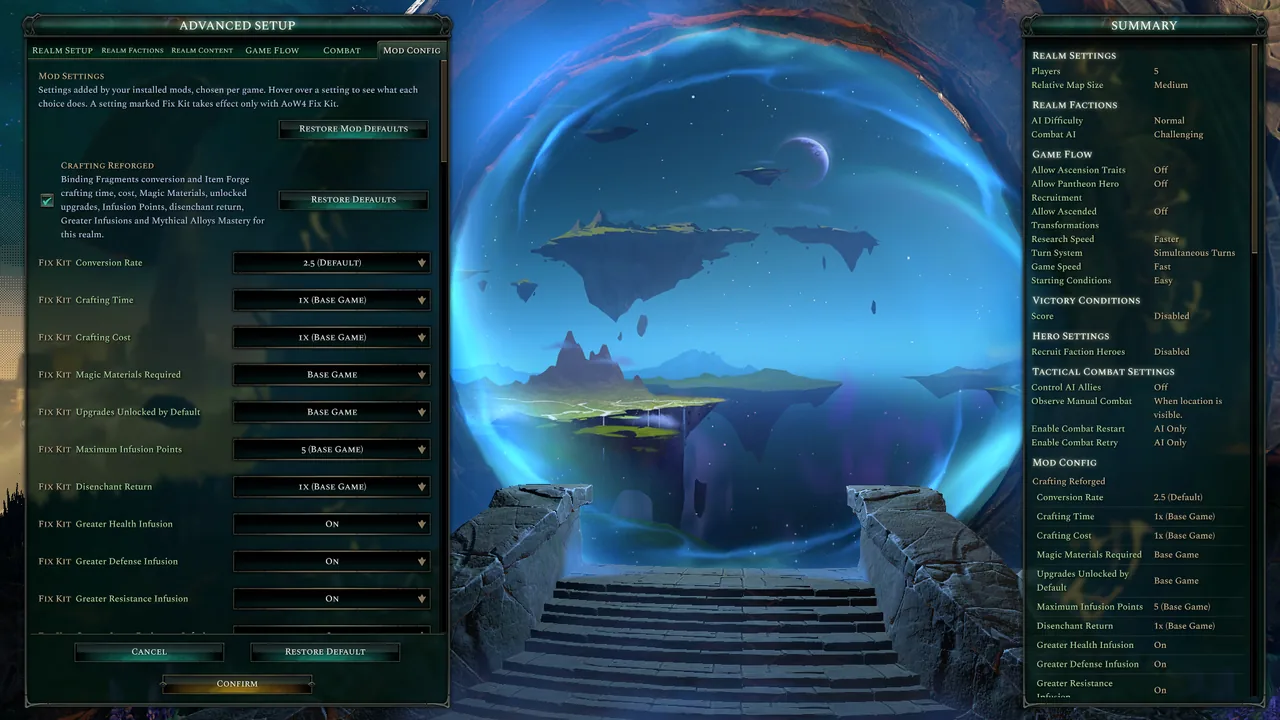 Mod Configuration Menu in Age of Wonders 4